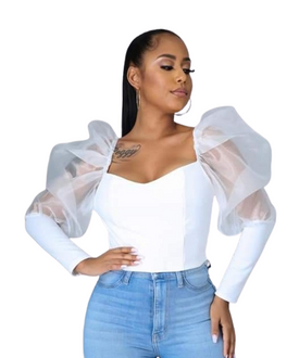 White Sheer Puff Sleeve Top