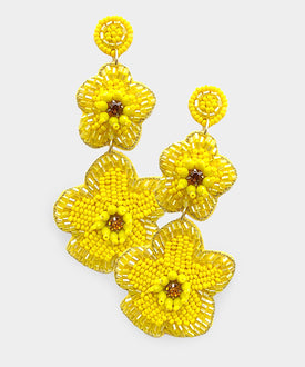Yellow Seed Bead Dangling Flower Earrings